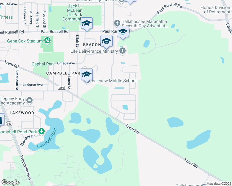 map of restaurants, bars, coffee shops, grocery stores, and more near 480 Brooke Hampton Drive in Tallahassee