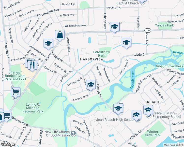 map of restaurants, bars, coffee shops, grocery stores, and more near 8604 Howell Drive in Jacksonville