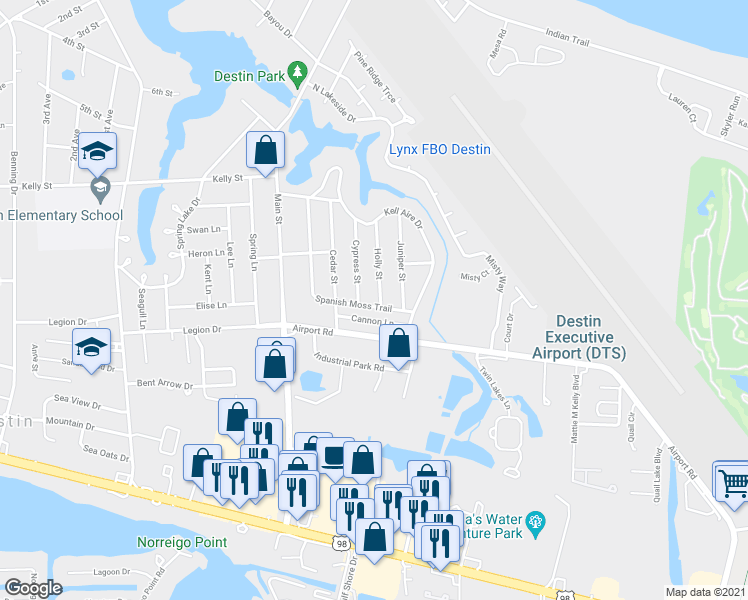 map of restaurants, bars, coffee shops, grocery stores, and more near 301 Holly Street in Destin