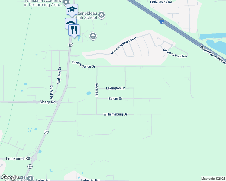 map of restaurants, bars, coffee shops, grocery stores, and more near 209 Salem Drive in Mandeville