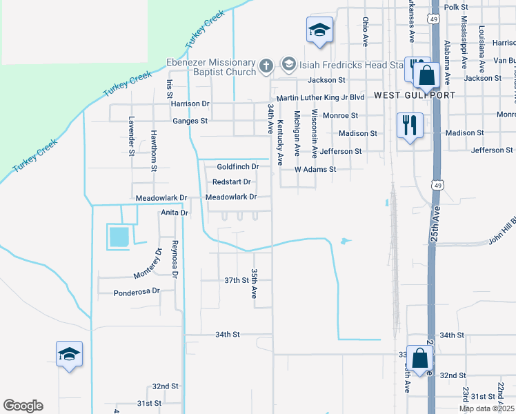 map of restaurants, bars, coffee shops, grocery stores, and more near 4706 Cardinal Drive in Gulfport