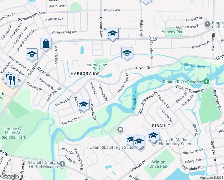 map of restaurants, bars, coffee shops, grocery stores, and more near 8525 Bermuda Road in Jacksonville