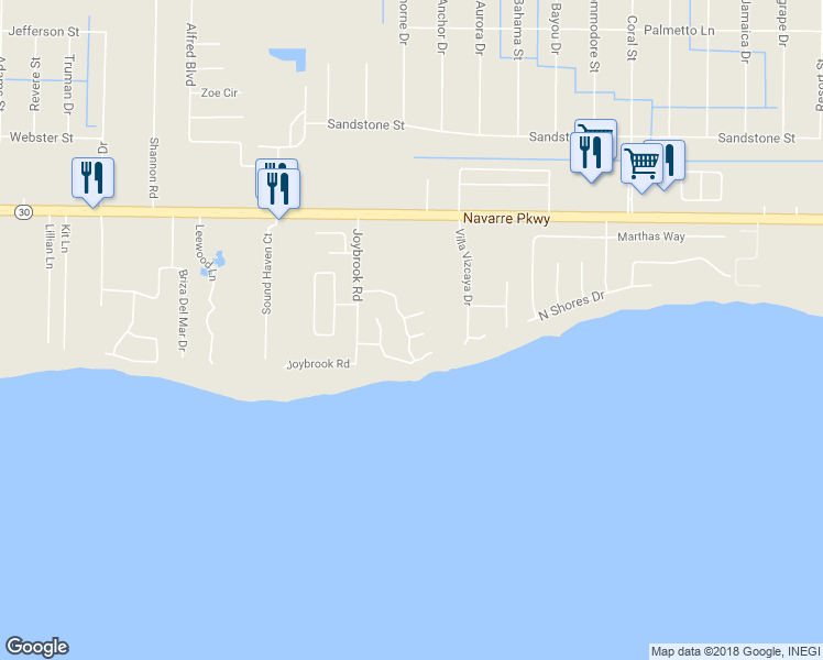 map of restaurants, bars, coffee shops, grocery stores, and more near 1732 Magnolia Harbor Drive in Navarre