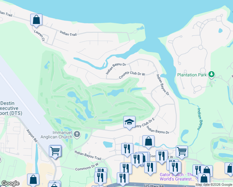 map of restaurants, bars, coffee shops, grocery stores, and more near 113 Country Club Drive West in Destin