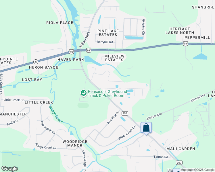 map of restaurants, bars, coffee shops, grocery stores, and more near in Pensacola