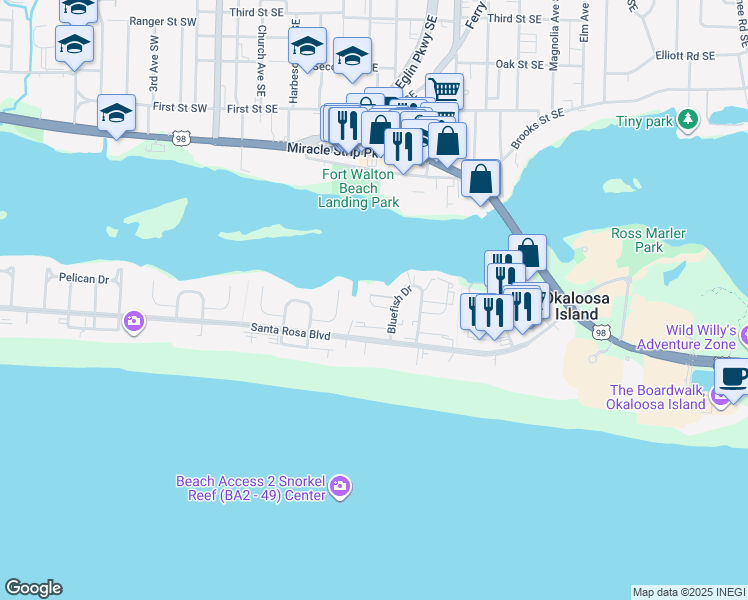map of restaurants, bars, coffee shops, grocery stores, and more near 354 Billfish Avenue in Fort Walton Beach