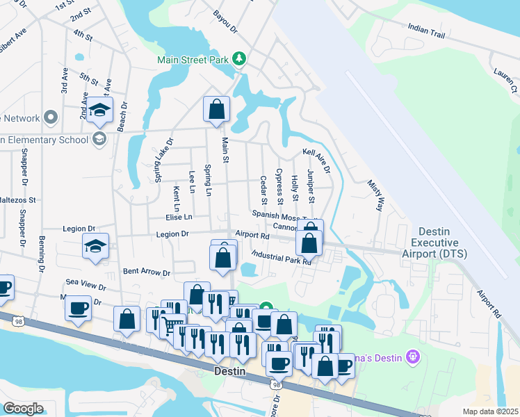 map of restaurants, bars, coffee shops, grocery stores, and more near 300 Spanish Moss Trail in Destin