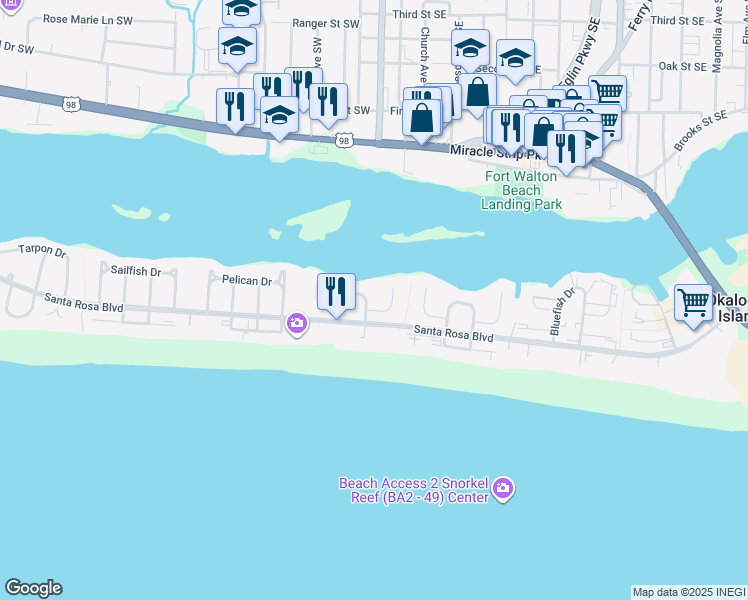 map of restaurants, bars, coffee shops, grocery stores, and more near 516 Dorado Avenue in Fort Walton Beach