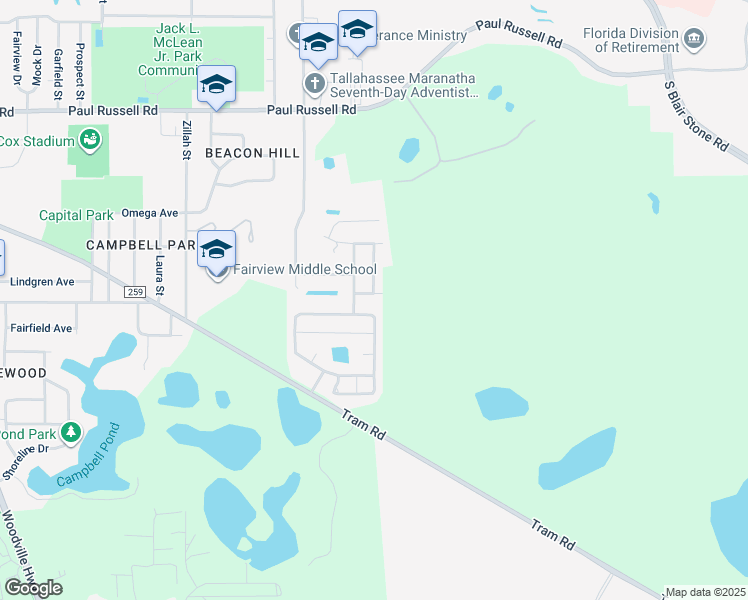 map of restaurants, bars, coffee shops, grocery stores, and more near 977 Willow Creek Lane in Tallahassee