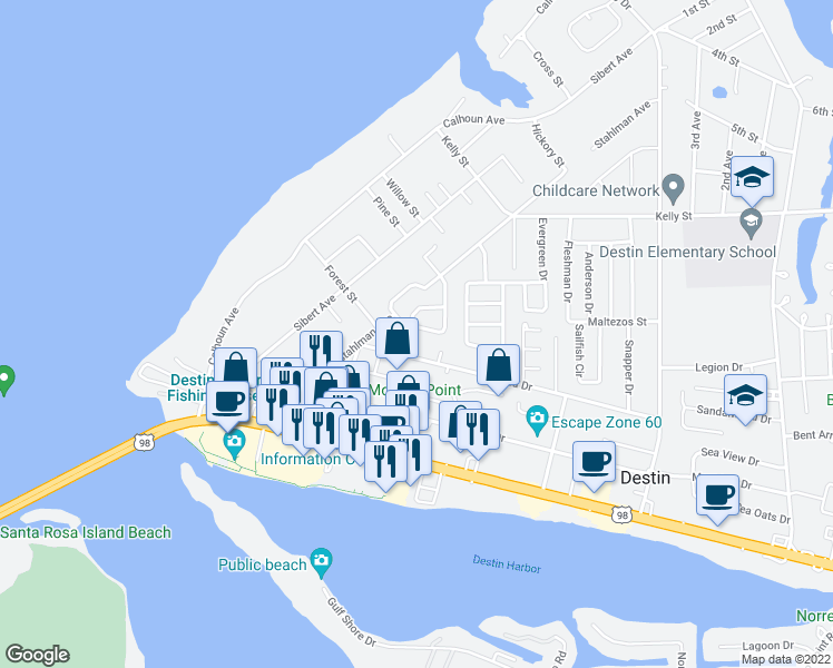map of restaurants, bars, coffee shops, grocery stores, and more near 403 Ridge Wood Circle in Destin