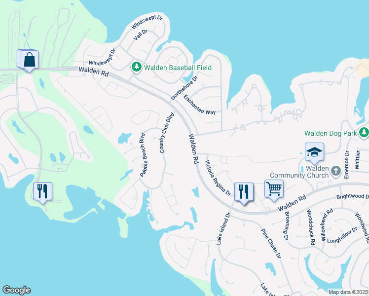 map of restaurants, bars, coffee shops, grocery stores, and more near 13159 Walden Road in Montgomery