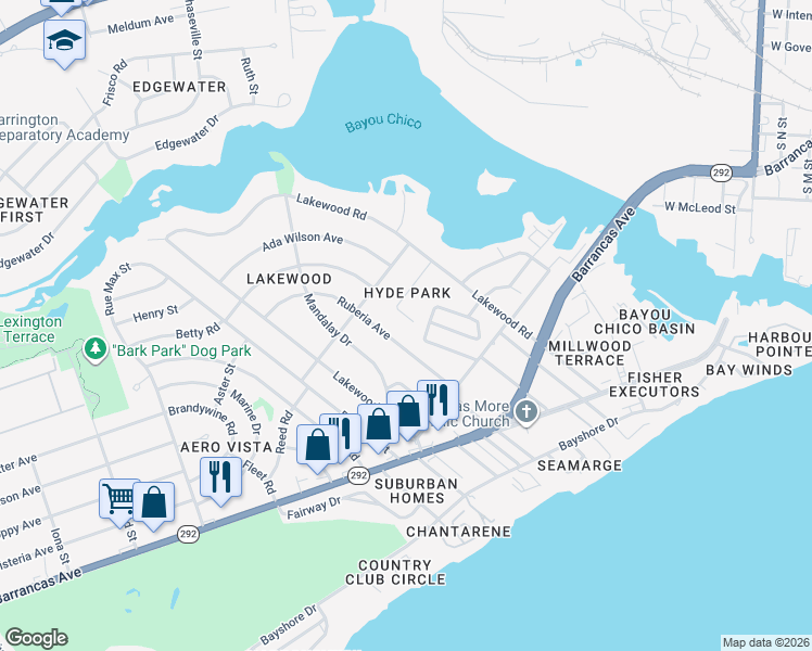 map of restaurants, bars, coffee shops, grocery stores, and more near 411 Seamarge Lane in Pensacola