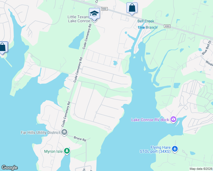 map of restaurants, bars, coffee shops, grocery stores, and more near 10769 South Lake Mist Lane in Willis