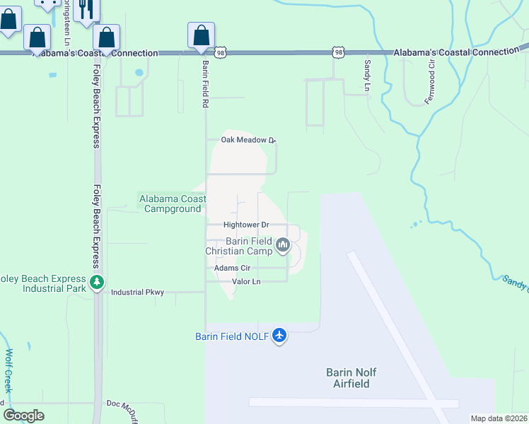 map of restaurants, bars, coffee shops, grocery stores, and more near 11930 Workman Avenue in Foley
