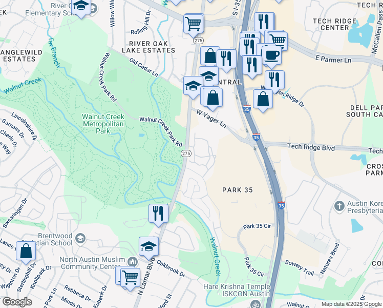 map of restaurants, bars, coffee shops, grocery stores, and more near 12205 North Lamar Boulevard in Austin