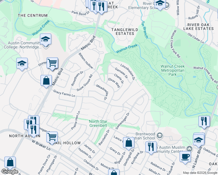 map of restaurants, bars, coffee shops, grocery stores, and more near 11938 Bittern Hollow in Austin