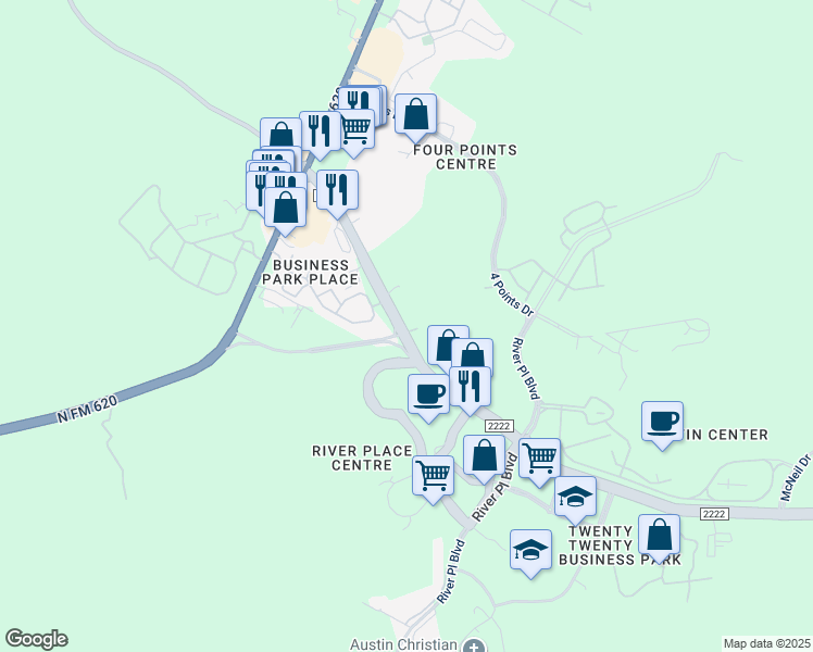map of restaurants, bars, coffee shops, grocery stores, and more near 11024 D K Ranch Road in Austin