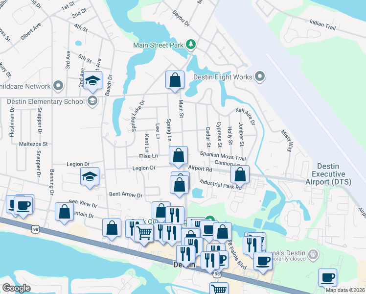 map of restaurants, bars, coffee shops, grocery stores, and more near 329 Main Street in Destin