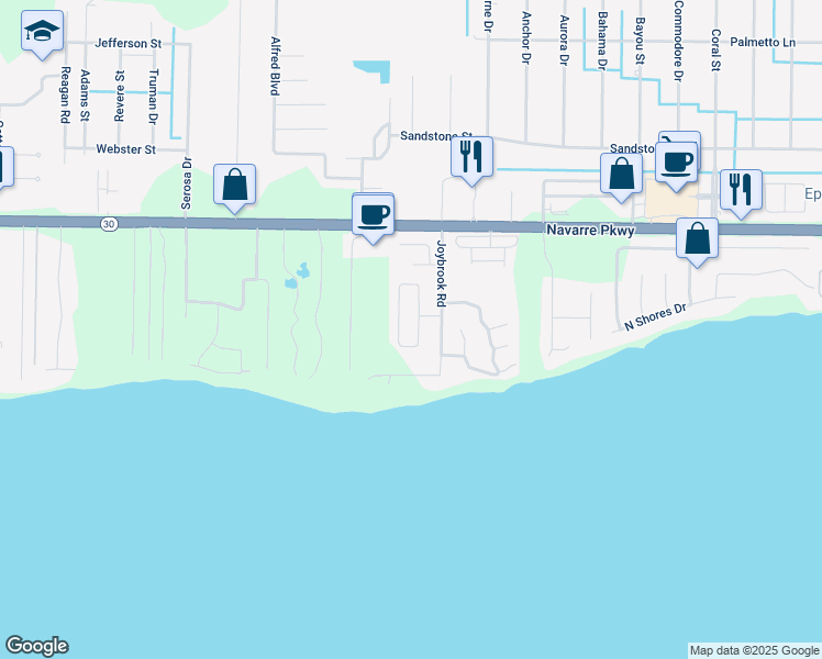 map of restaurants, bars, coffee shops, grocery stores, and more near 1789 Ivalea Circle in Navarre