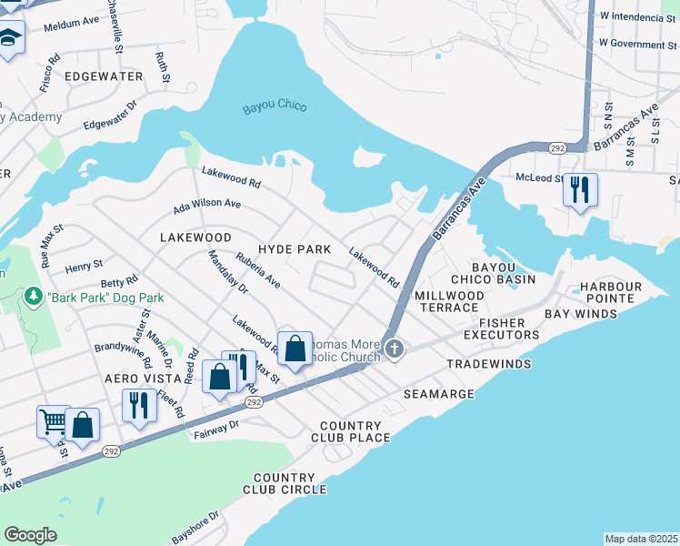 map of restaurants, bars, coffee shops, grocery stores, and more near 487 Portside Drive in Pensacola