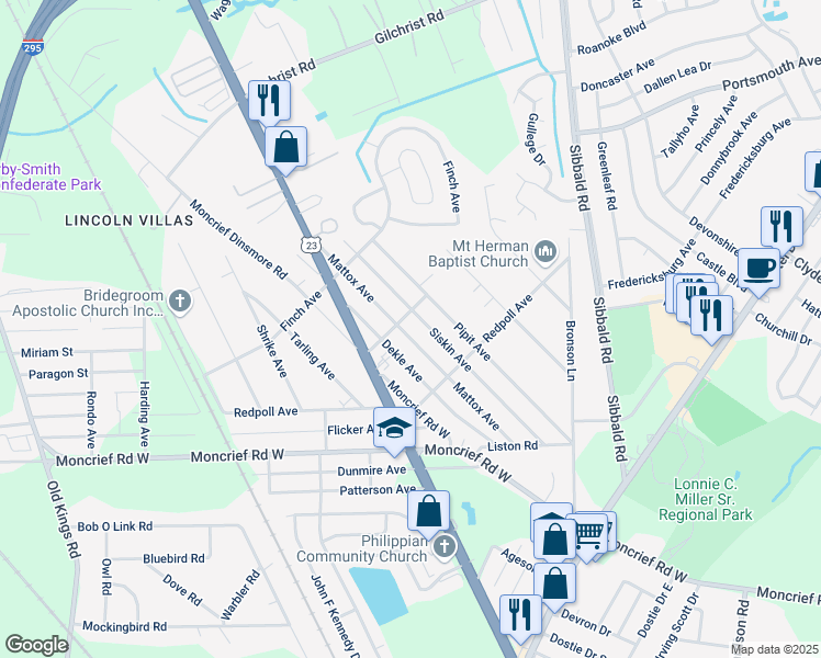 map of restaurants, bars, coffee shops, grocery stores, and more near 8005 Mattox Avenue in Jacksonville