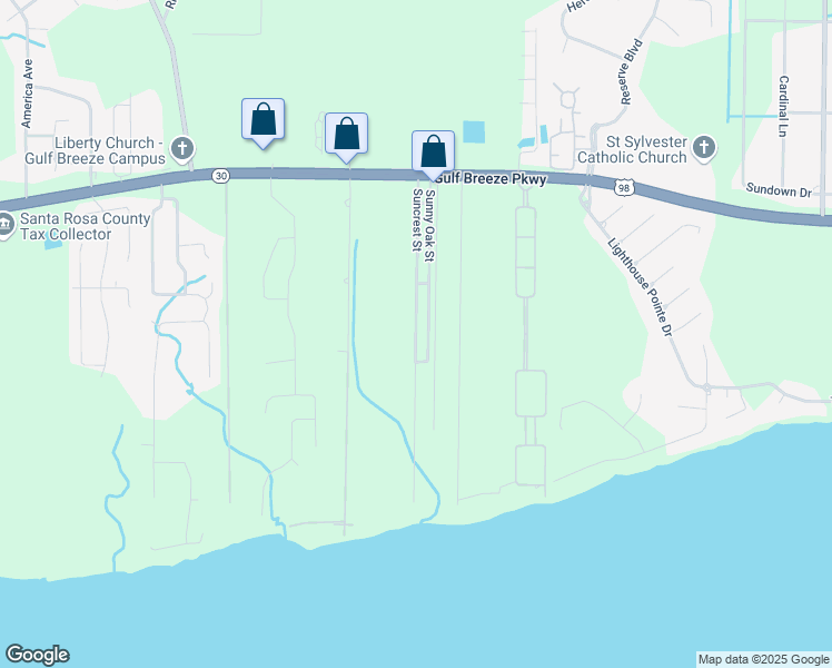 map of restaurants, bars, coffee shops, grocery stores, and more near 1730 Suncrest Street in Gulf Breeze