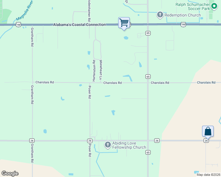 map of restaurants, bars, coffee shops, grocery stores, and more near 17688 Charolais Road in Foley