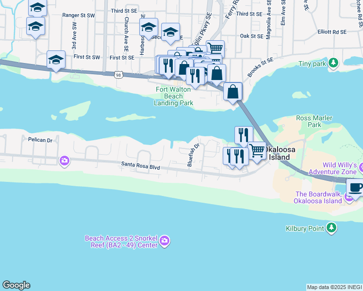 map of restaurants, bars, coffee shops, grocery stores, and more near 342 Bonita Avenue in Fort Walton Beach