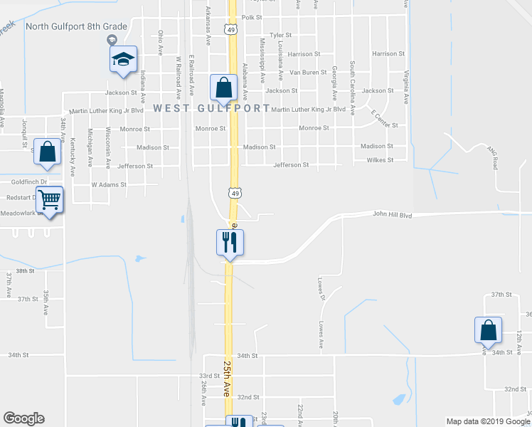 map of restaurants, bars, coffee shops, grocery stores, and more near 8010 U.S. 49 in Gulfport