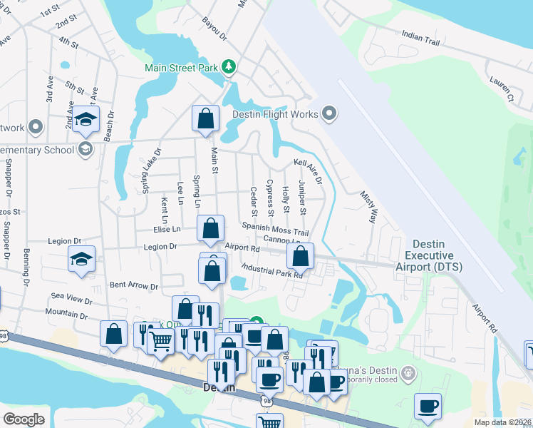 map of restaurants, bars, coffee shops, grocery stores, and more near 309 Cypress Street in Destin
