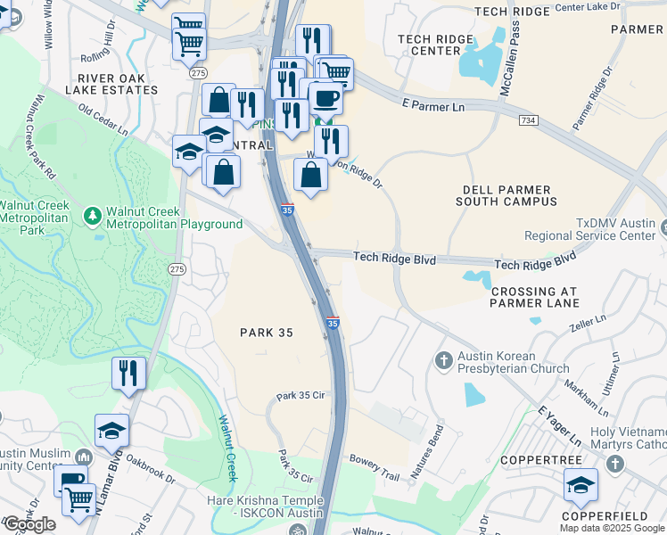 map of restaurants, bars, coffee shops, grocery stores, and more near 901 East Yager Lane in Austin