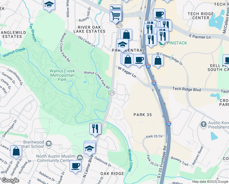 map of restaurants, bars, coffee shops, grocery stores, and more near 12205 Texas 275 Loop in Austin