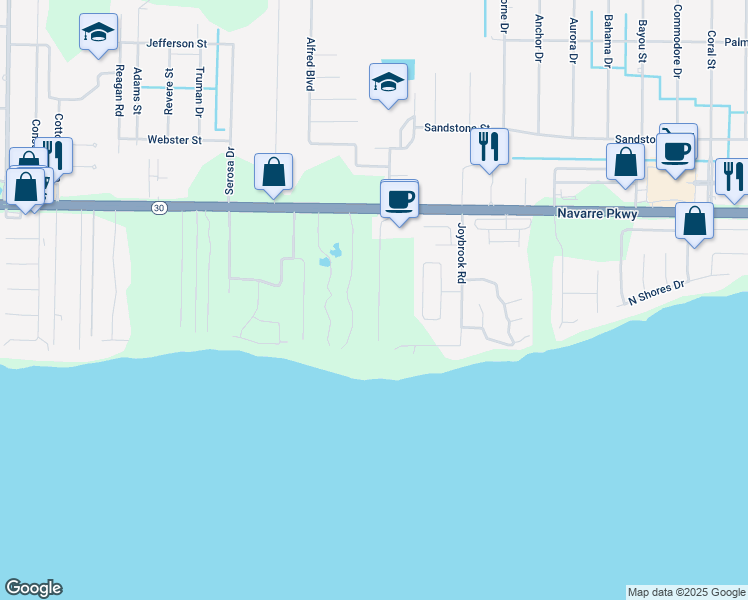 map of restaurants, bars, coffee shops, grocery stores, and more near 1747 Sound Haven Court in Navarre