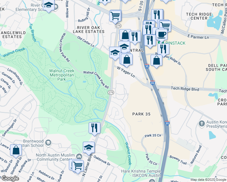 map of restaurants, bars, coffee shops, grocery stores, and more near 12205 Texas 275 Loop in Austin