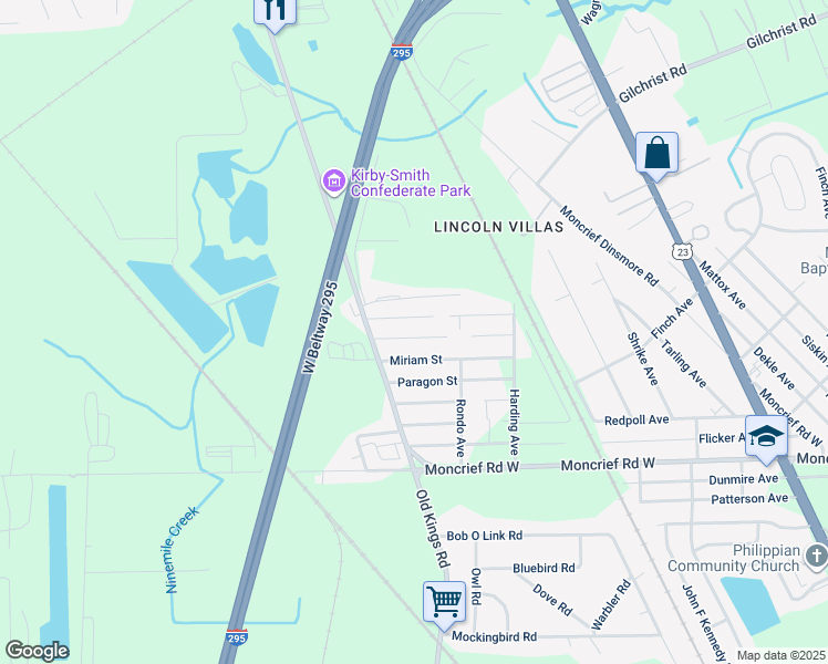 map of restaurants, bars, coffee shops, grocery stores, and more near 6554 Beryl Street in Jacksonville