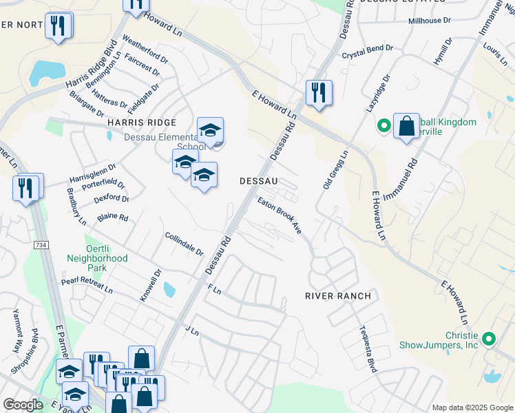 map of restaurants, bars, coffee shops, grocery stores, and more near 13015 Dessau Road in Austin