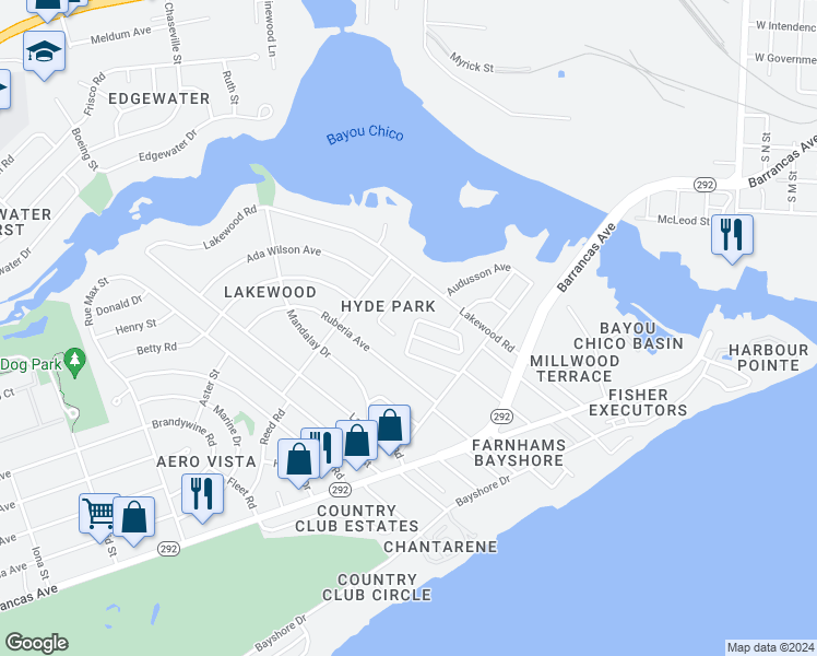 map of restaurants, bars, coffee shops, grocery stores, and more near 279 Cottage View Drive in Pensacola