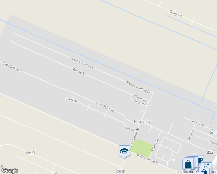 map of restaurants, bars, coffee shops, grocery stores, and more near 2035 Allene Street in Brusly