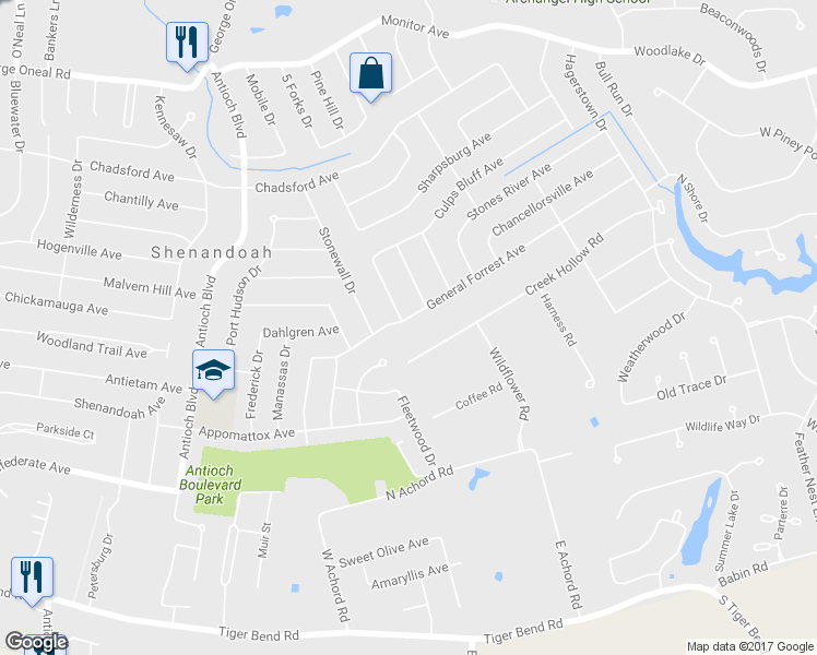 map of restaurants, bars, coffee shops, grocery stores, and more near 17310 General Forrest Avenue in Baton Rouge