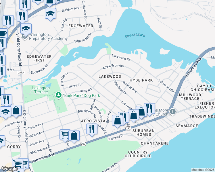 map of restaurants, bars, coffee shops, grocery stores, and more near 309 Ruberia Avenue in Pensacola