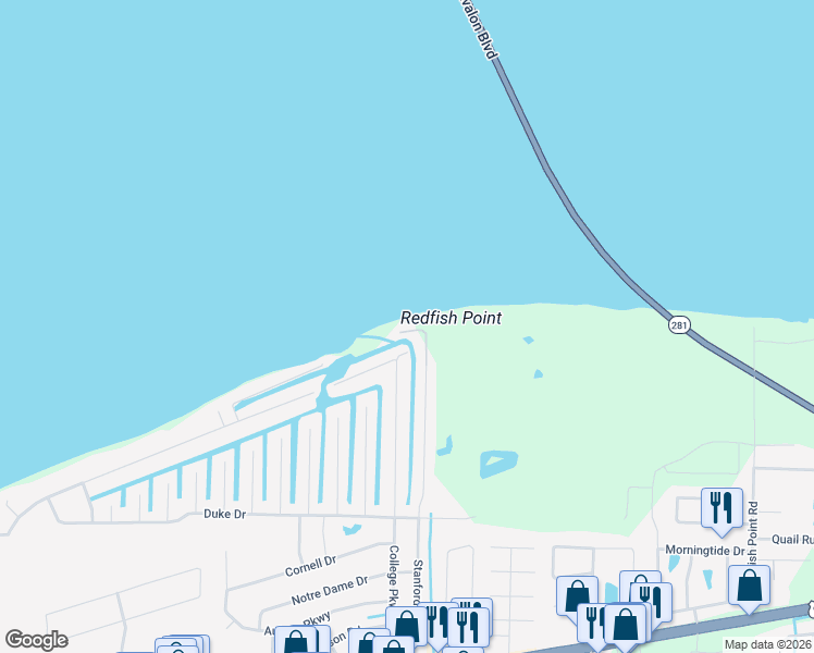 map of restaurants, bars, coffee shops, grocery stores, and more near 1750 Stanford Road in Gulf Breeze