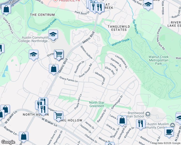 map of restaurants, bars, coffee shops, grocery stores, and more near 11904 Rickem Cove in Austin