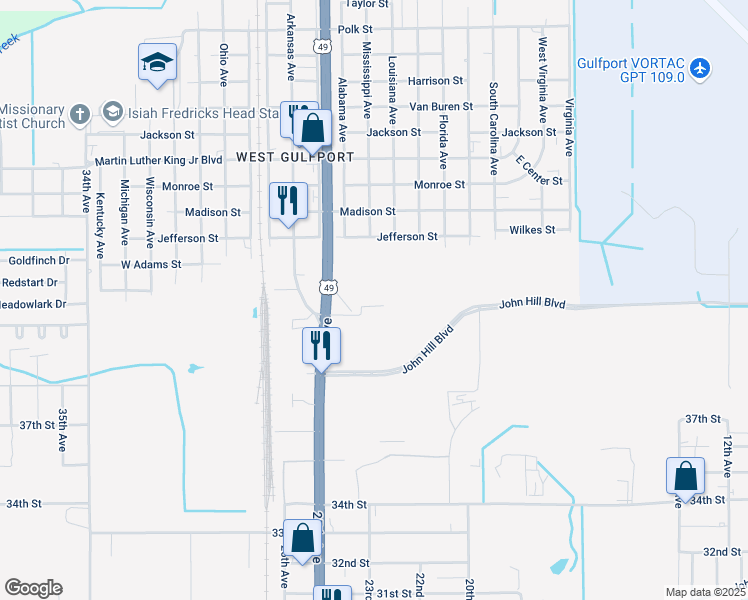 map of restaurants, bars, coffee shops, grocery stores, and more near 8010 U.S. 49 in Gulfport