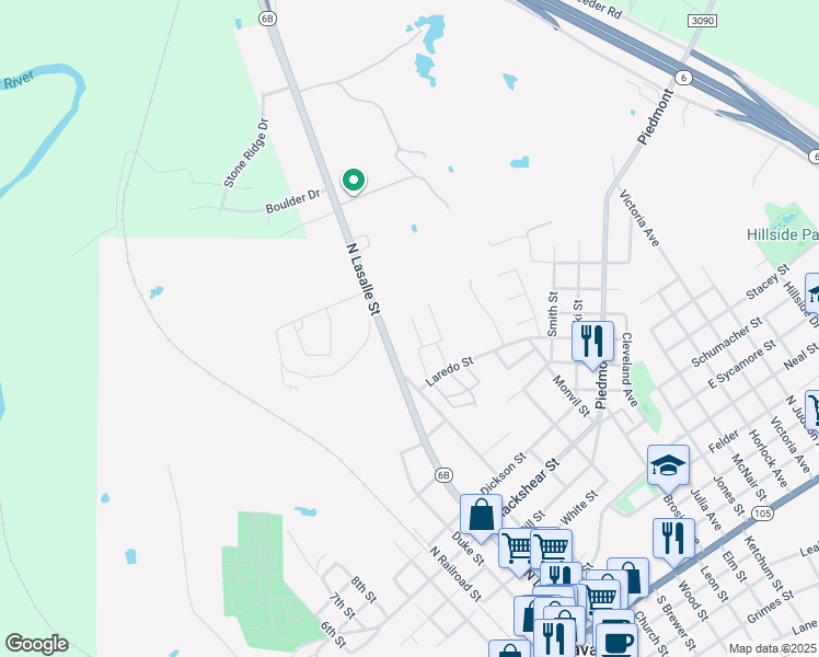 map of restaurants, bars, coffee shops, grocery stores, and more near 109 Blackshear Street in Navasota