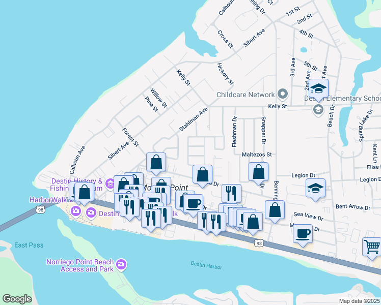 map of restaurants, bars, coffee shops, grocery stores, and more near 329 Oleander Avenue in Destin