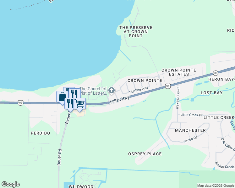 map of restaurants, bars, coffee shops, grocery stores, and more near 880 Miramar Drive in Pensacola