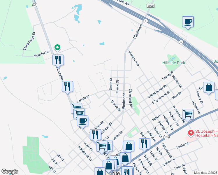 map of restaurants, bars, coffee shops, grocery stores, and more near 201 Setting Way in Navasota