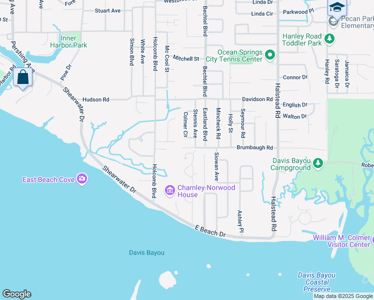 map of restaurants, bars, coffee shops, grocery stores, and more near 146 Seaside Drive in Ocean Springs
