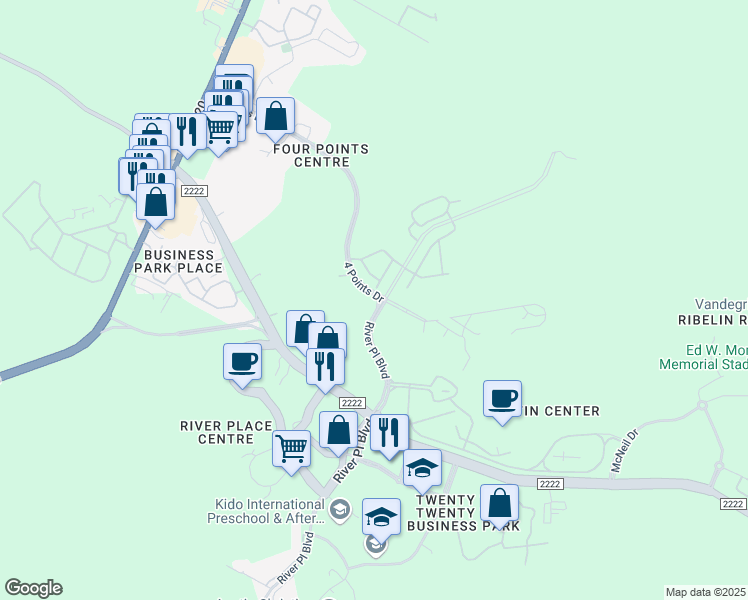 map of restaurants, bars, coffee shops, grocery stores, and more near 6801 River Place Boulevard in Austin