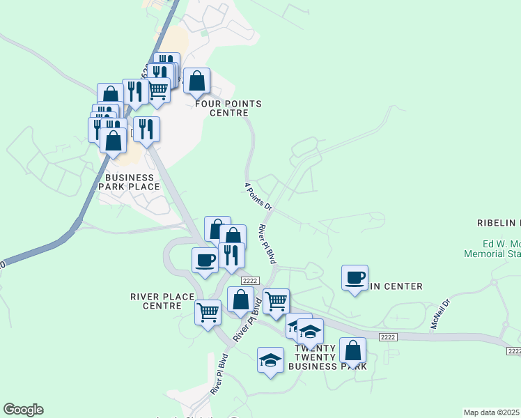 map of restaurants, bars, coffee shops, grocery stores, and more near 6801 River Place Boulevard in Austin